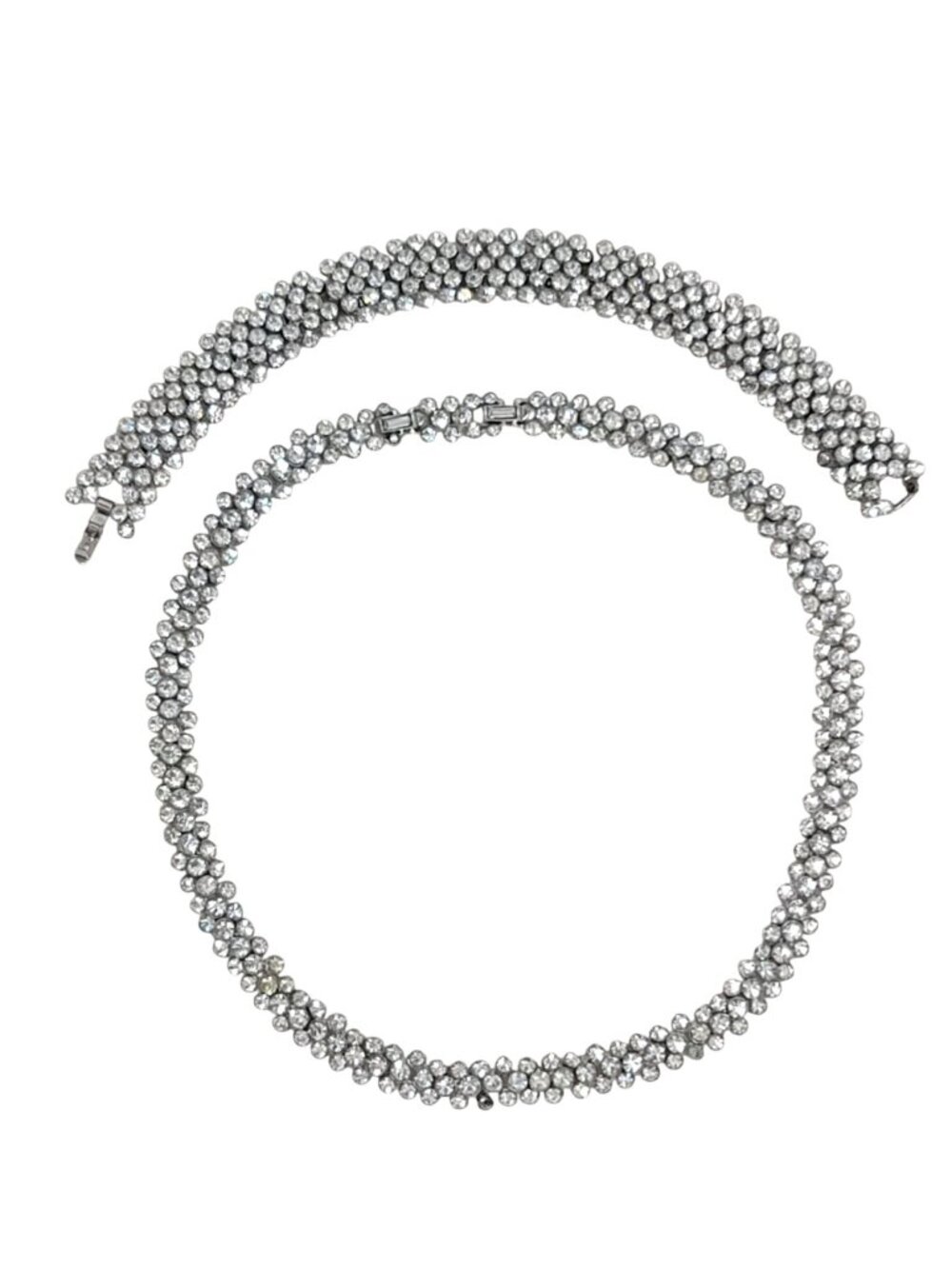 Vintage Crown Trifari Symphony Choker Necklace & Bracelet Set Silver Tone Rhines